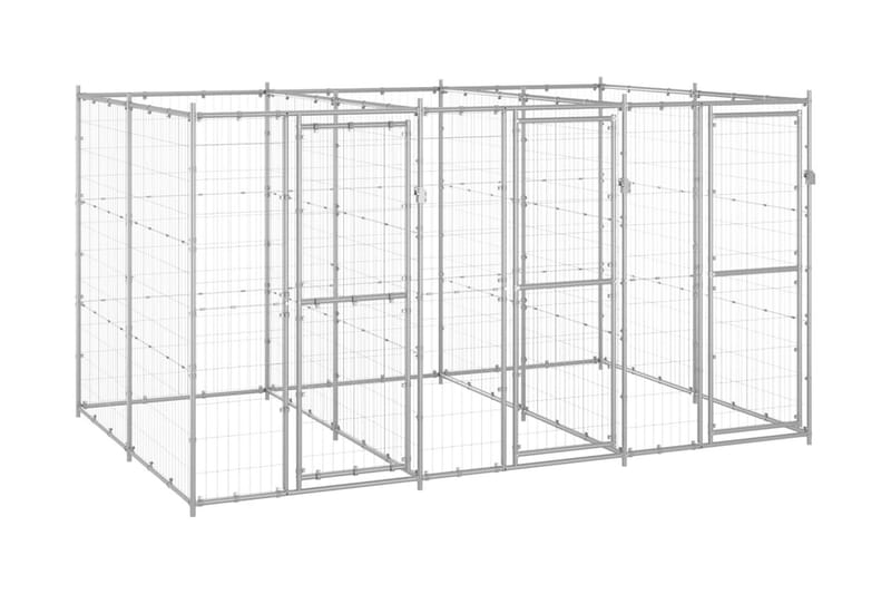 Hundgård för utomhusbruk galvaniserat stål 7,26 m² - Silver - Hundmöbler - Hundgrind & hundstaket - Hundkoja & hundgård