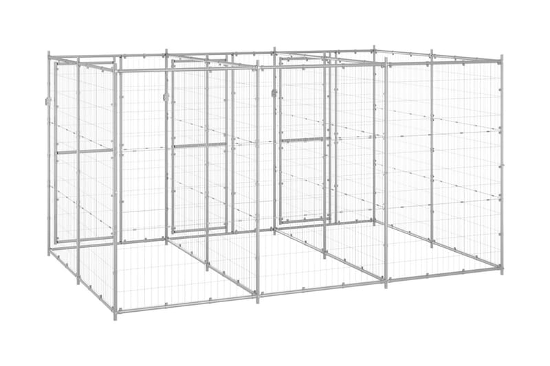 Hundgård för utomhusbruk galvaniserat stål 7,26 m² - Silver - Hundmöbler - Hundgrind & hundstaket - Hundkoja & hundgård