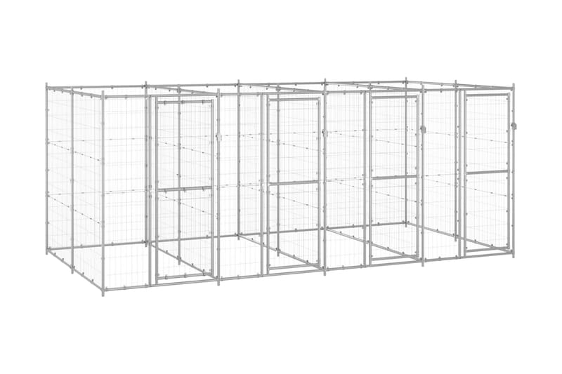Hundgård för utomhusbruk galvaniserat stål 9,68 m² - Silver - Hundmöbler - Hundgrind & hundstaket - Hundkoja & hundgård