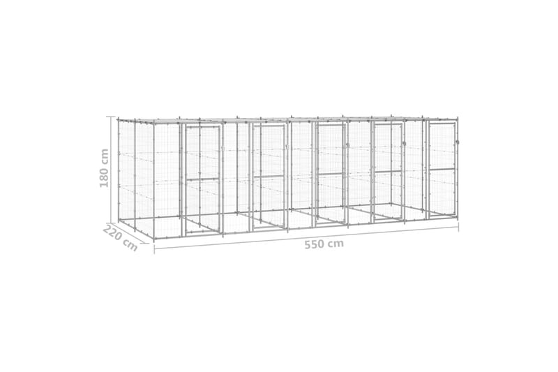 Hundgård för utomhusbruk galvaniserat stål med tak 12,1 m² - Silver - Hundmöbler - Hundgrind & hundstaket - Hundkoja & hundgård