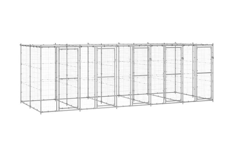 Hundgård för utomhusbruk galvaniserat stål med tak 12,1 m² - Silver - Hundmöbler - Hundgrind & hundstaket - Hundkoja & hundgård