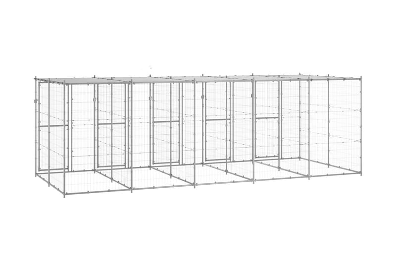Hundgård för utomhusbruk galvaniserat stål med tak 12,1 m² - Silver - Hundmöbler - Hundgrind & hundstaket - Hundkoja & hundgård