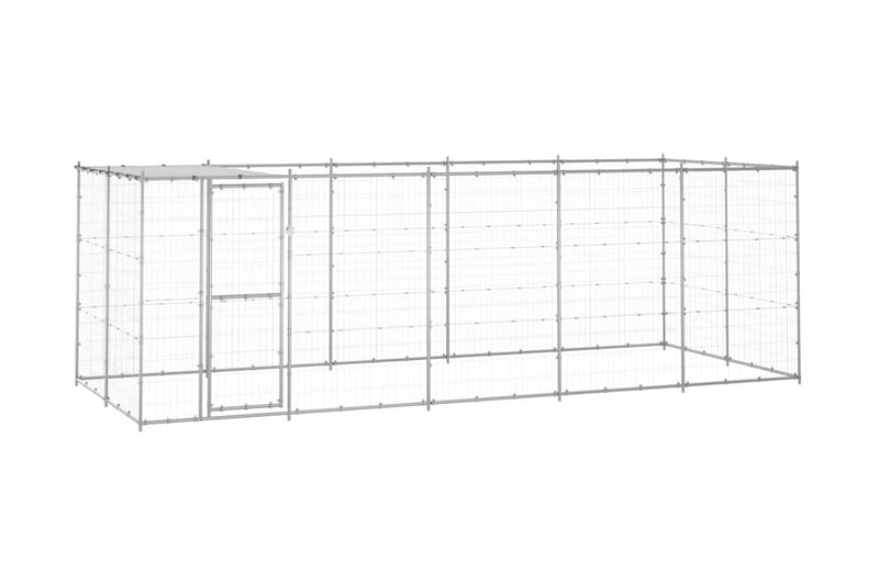 Hundgård för utomhusbruk galvaniserat stål med tak 12,1 m² - Silver - Hundmöbler - Hundkoja & hundgård - Hundgrind & hundstaket