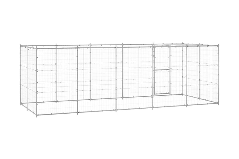 Hundgård för utomhusbruk galvaniserat stål med tak 12,1 m² - Silver - Sport & fritid - För djuren - För hund - Hundmöbler