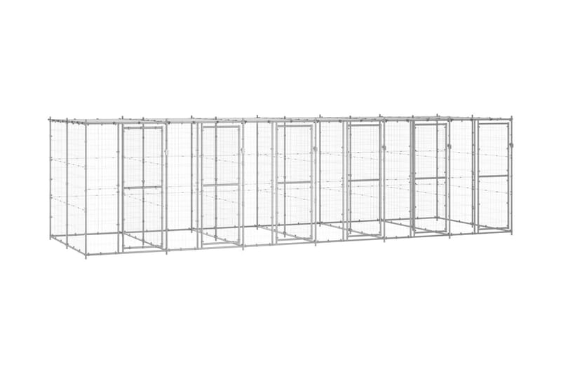 Hundgård för utomhusbruk galvaniserat stål med tak 14,52 m² - Silver - Hundmöbler - Hundkoja & hundgård - Hundgrind & hundstaket