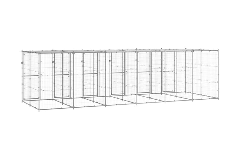 Hundgård för utomhusbruk galvaniserat stål med tak 14,52 m² - Silver - Hundmöbler - Hundgrind & hundstaket - Hundkoja & hundgård