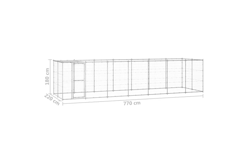 Hundgård för utomhusbruk galvaniserat stål med tak 16,94 m² - Silver - Sport & fritid - För djuren - För hund - Hundmöbler