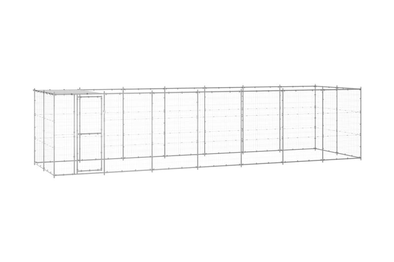 Hundgård för utomhusbruk galvaniserat stål med tak 16,94 m² - Silver - Sport & fritid - För djuren - För hund - Hundmöbler