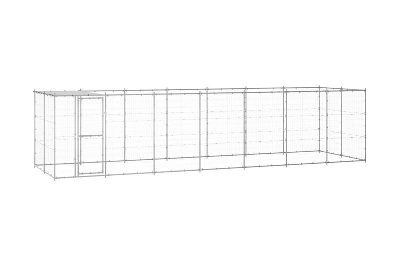 Hundgård för utomhusbruk galvaniserat stål med tak 16,94 m² - Silver - Hundmöbler - Hundkoja & hundgård - Hundgrind & hundstaket