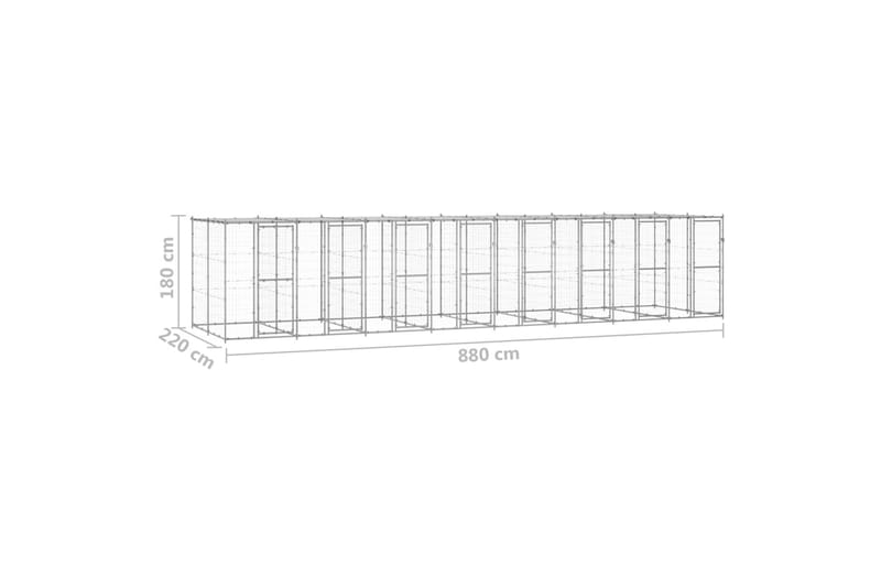 Hundgård för utomhusbruk galvaniserat stål med tak 19,36 m² - Silver - Hundmöbler - Hundgrind & hundstaket - Hundkoja & hundgård