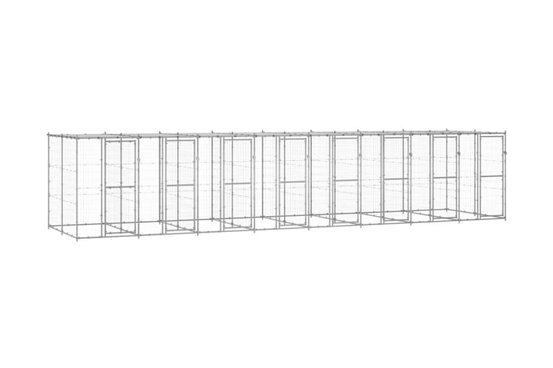 Hundgård för utomhusbruk galvaniserat stål med tak 19,36 m² - Silver - Hundmöbler - Hundkoja & hundgård - Hundgrind & hundstaket