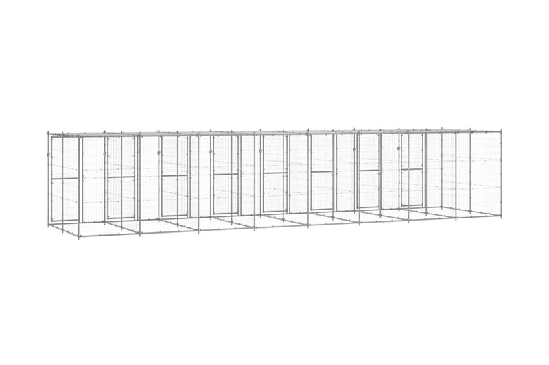 Hundgård för utomhusbruk galvaniserat stål med tak 19,36 m² - Silver - Hundmöbler - Hundgrind & hundstaket - Hundkoja & hundgård