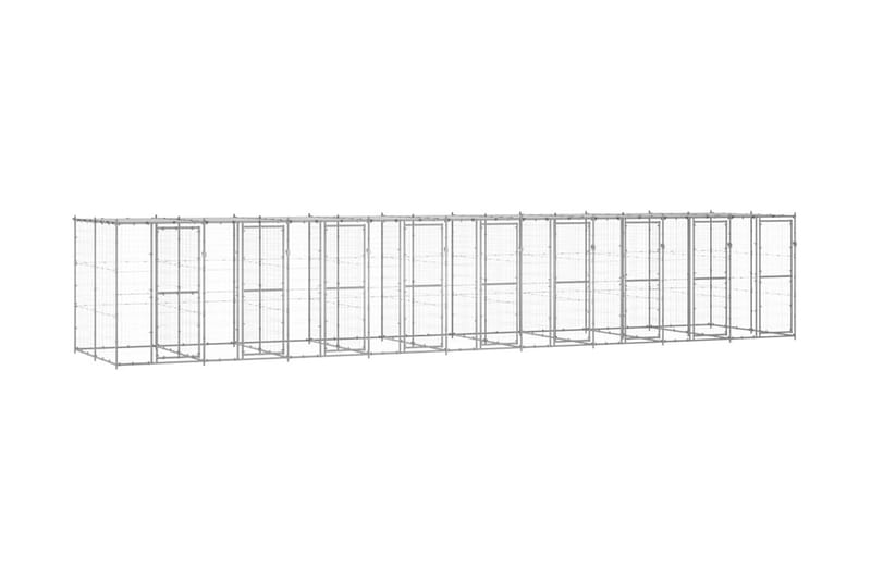 Hundgård för utomhusbruk galvaniserat stål med tak 21,78 m² - Silver - Hundmöbler - Hundgrind & hundstaket - Hundkoja & hundgård