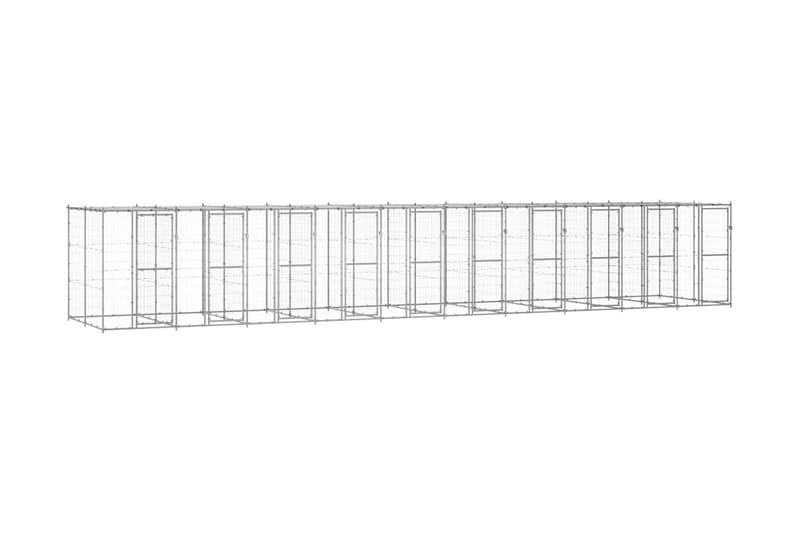 Hundgård för utomhusbruk galvaniserat stål med tak 24,2 m² - Silver - Hundmöbler - Hundkoja & hundgård - Hundgrind & hundstaket