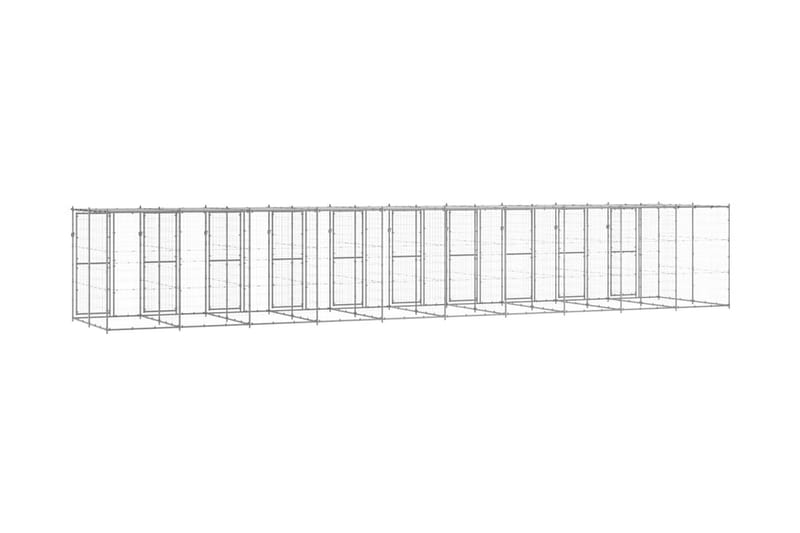 Hundgård för utomhusbruk galvaniserat stål med tak 24,2 m² - Silver - Hundmöbler - Hundgrind & hundstaket - Hundkoja & hundgård