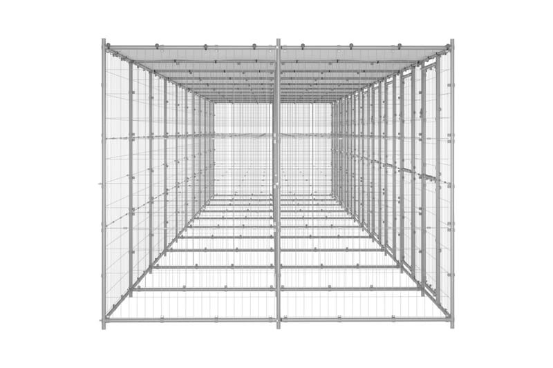 Hundgård för utomhusbruk galvaniserat stål med tak 24,2 m² - Silver - Hundmöbler - Hundgrind & hundstaket - Hundkoja & hundgård