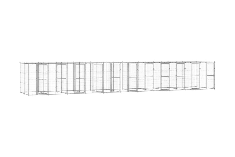 Hundgård för utomhusbruk galvaniserat stål med tak 26,62 m² - Silver - Hundmöbler - Hundkoja & hundgård - Hundgrind & hundstaket