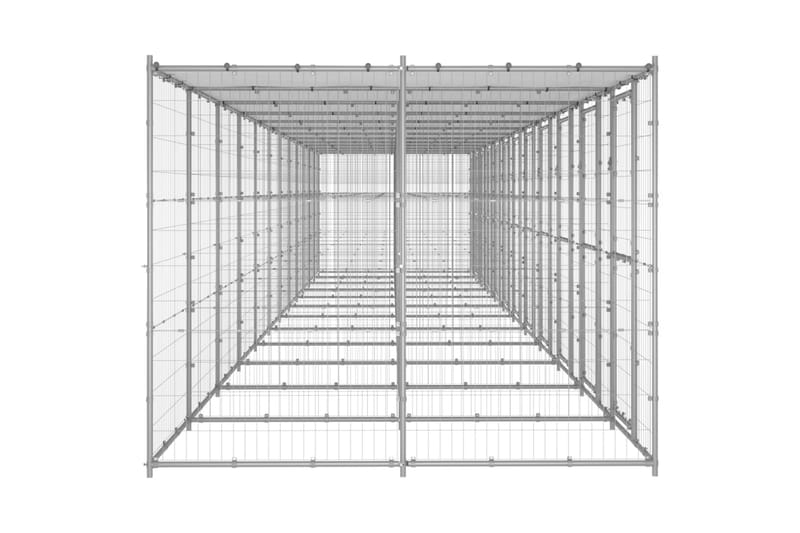 Hundgård för utomhusbruk galvaniserat stål med tak 29,04 m² - Silver - Hundmöbler - Hundgrind & hundstaket - Hundkoja & hundgård
