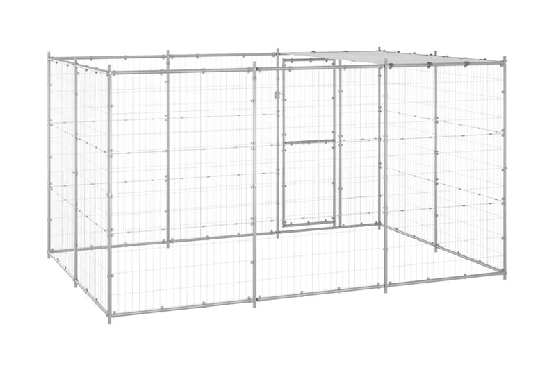 Hundgård för utomhusbruk galvaniserat stål med tak 7,26 m² - Silver - Sport & fritid - För djuren - För hund - Hundmöbler