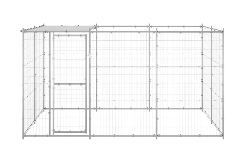 Hundgård för utomhusbruk galvaniserat stål med tak 7,26 m² - Silver - Sport & fritid - För djuren - För hund - Hundmöbler