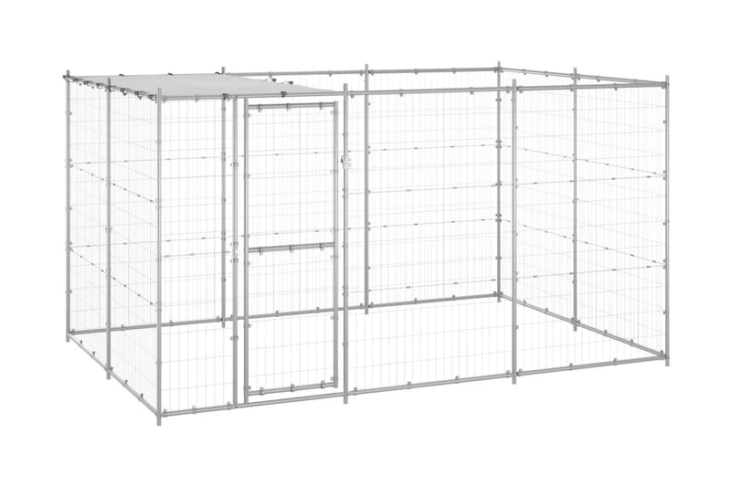 Hundgård för utomhusbruk galvaniserat stål med tak 7,26 m² - Silver - Sport & fritid - För djuren - För hund - Hundmöbler