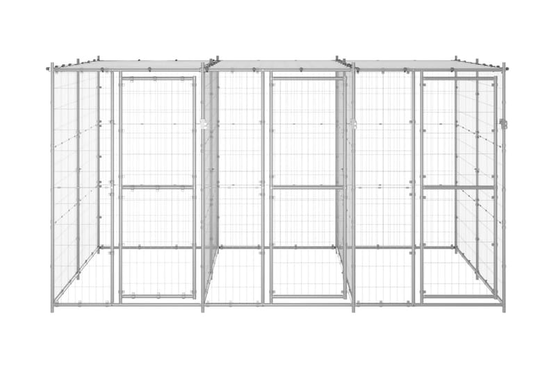 Hundgård för utomhusbruk galvaniserat stål med tak 7,26 m² - Silver - Hundmöbler - Hundgrind & hundstaket - Hundkoja & hundgård