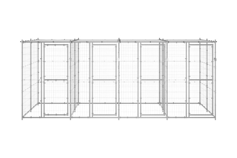 Hundgård för utomhusbruk galvaniserat stål med tak 9,68 m² - Silver - Hundmöbler - Hundgrind & hundstaket - Hundkoja & hundgård