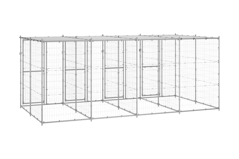 Hundgård för utomhusbruk galvaniserat stål med tak 9,68 m² - Silver - Hundmöbler - Hundgrind & hundstaket - Hundkoja & hundgård