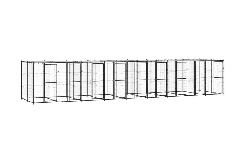 Hundgård för utomhusbruk med tak 21,78 m² - Svart - Hundmöbler - Hundgrind & hundstaket - Hundkoja & hundgård