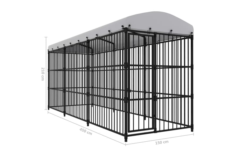 Hundgård för utomhusbruk med tak 450x150x210 cm - Svart - Hundmöbler - Hundkoja & hundgård