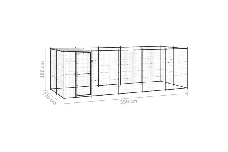 Hundgård för utomhusbruk med tak stål 12,1 m² - Svart - Sport & fritid - För djuren - För hund - Hundmöbler