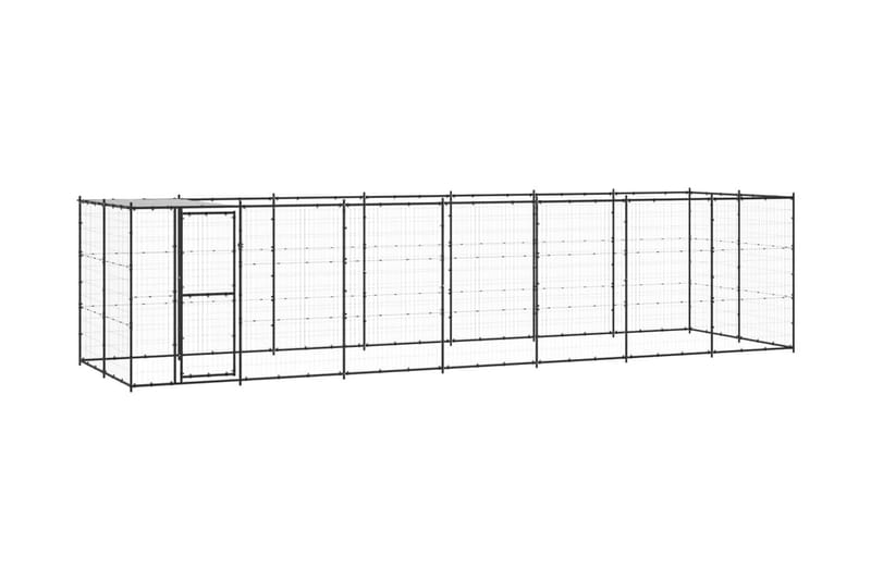 Hundgård för utomhusbruk med tak stål 16,94 m² - Svart - Hundmöbler - Hundgrind & hundstaket - Hundkoja & hundgård