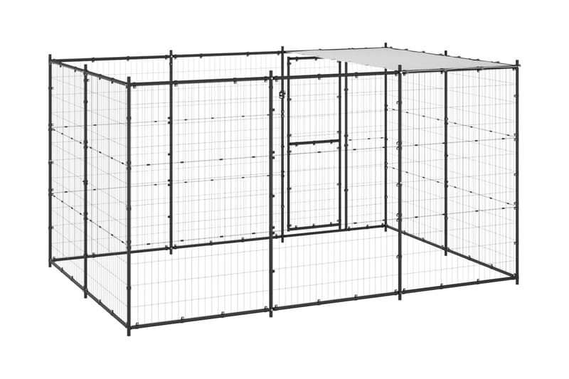 Hundgård för utomhusbruk med tak stål 7,26 m² - Svart - Sport & fritid - För djuren - För hund - Hundmöbler