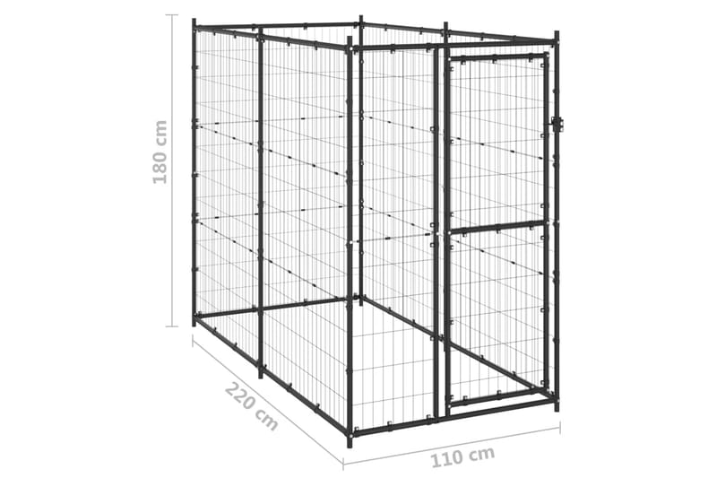 Hundgård för utomhusbruk stål 110x220x180 cm - Svart - Hundmöbler - Hundgrind & hundstaket - Hundkoja & hundgård