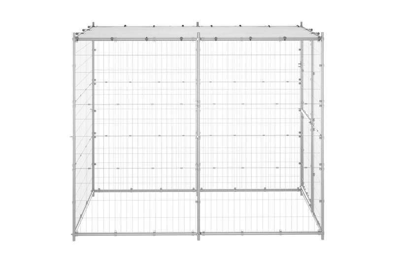 Hundgård för utomhusbruk stål med tak 110x220x180 cm - Silver - Sport & fritid - För djuren - För hund - Hundmöbler