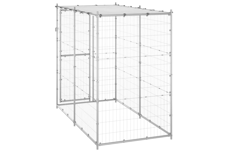 Hundgård för utomhusbruk stål med tak 110x220x180 cm - Silver - Sport & fritid - För djuren - För hund - Hundmöbler