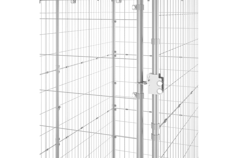Hundgård för utomhusbruk stål med tak 110x220x180 cm - Silver - Hundmöbler - Hundgrind & hundstaket - Hundkoja & hundgård