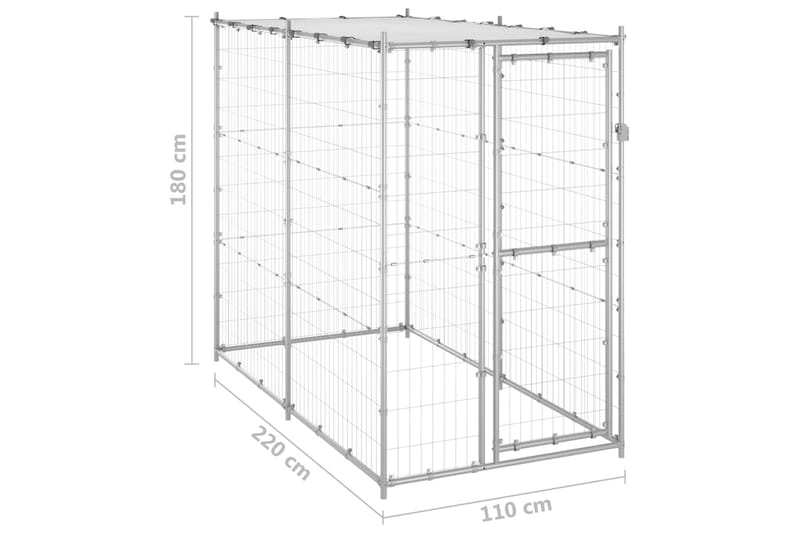 Hundgård för utomhusbruk stål med tak 110x220x180 cm - Silver - Hundmöbler - Hundgrind & hundstaket - Hundkoja & hundgård