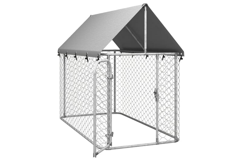 Hundgård med tak för utomhusbruk 200x100x150 cm - Silver - Sport & fritid - För djuren - För hund - Hundmöbler