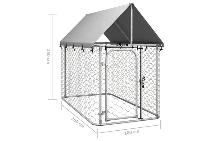 Hundgård med tak för utomhusbruk 200x100x150 cm - Silver - Sport & fritid - För djuren - För hund - Hundmöbler