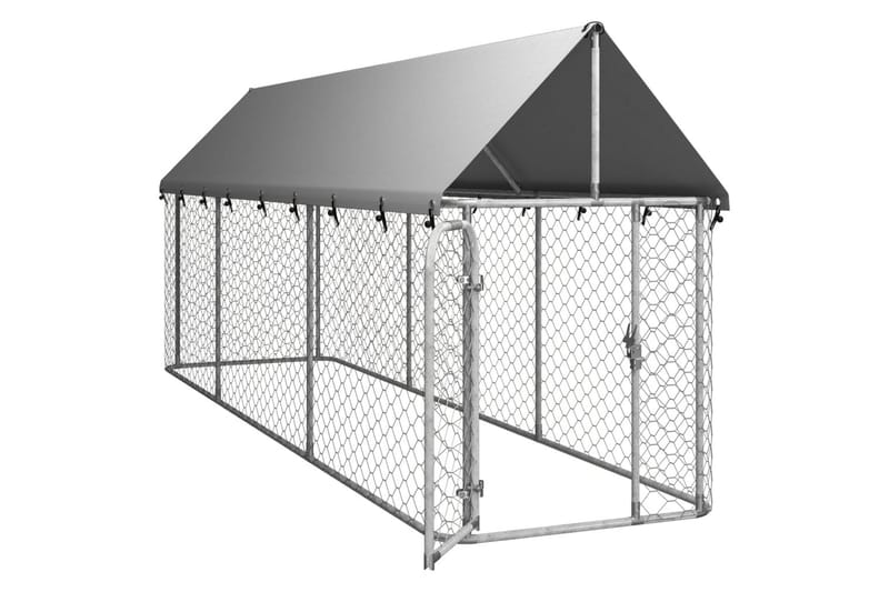 Hundgård med tak för utomhusbruk 400x100x150 cm - Silver - Sport & fritid - För djuren - För hund - Hundmöbler