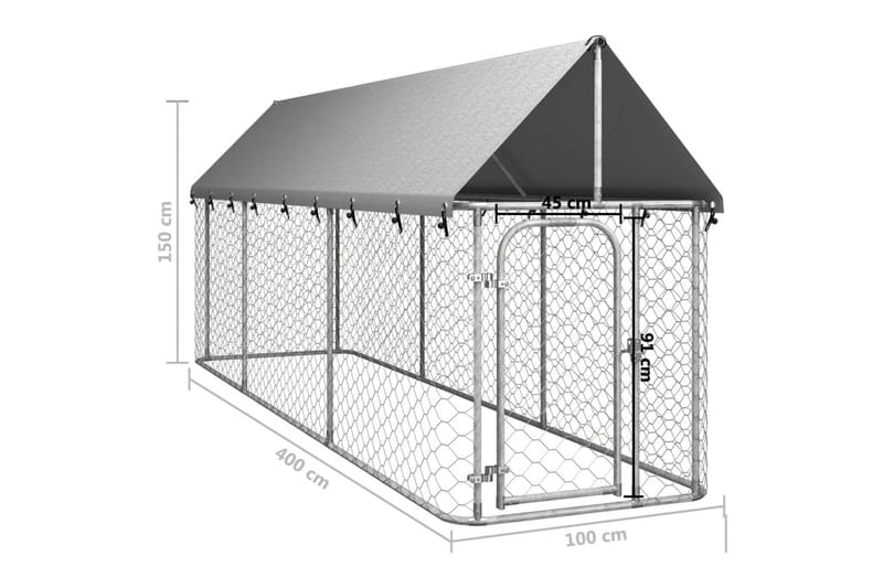 Hundgård med tak för utomhusbruk 400x100x150 cm - Silver - Sport & fritid - För djuren - För hund - Hundmöbler
