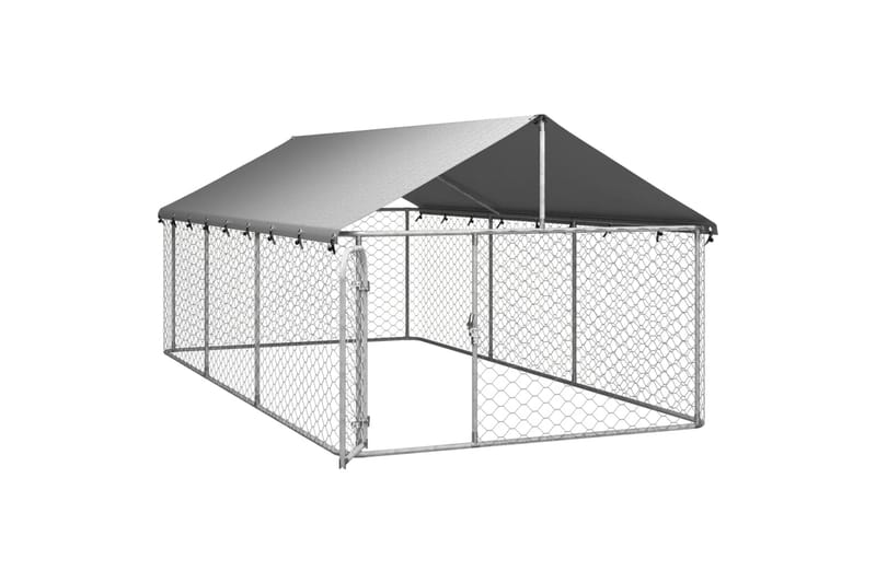 Hundgård med tak för utomhusbruk 400x200x150 cm - Silver - Sport & fritid - För djuren - För hund - Hundmöbler