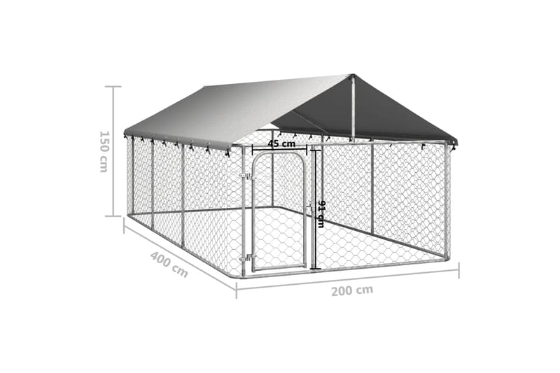 Hundgård med tak för utomhusbruk 400x200x150 cm - Silver - Sport & fritid - För djuren - För hund - Hundmöbler