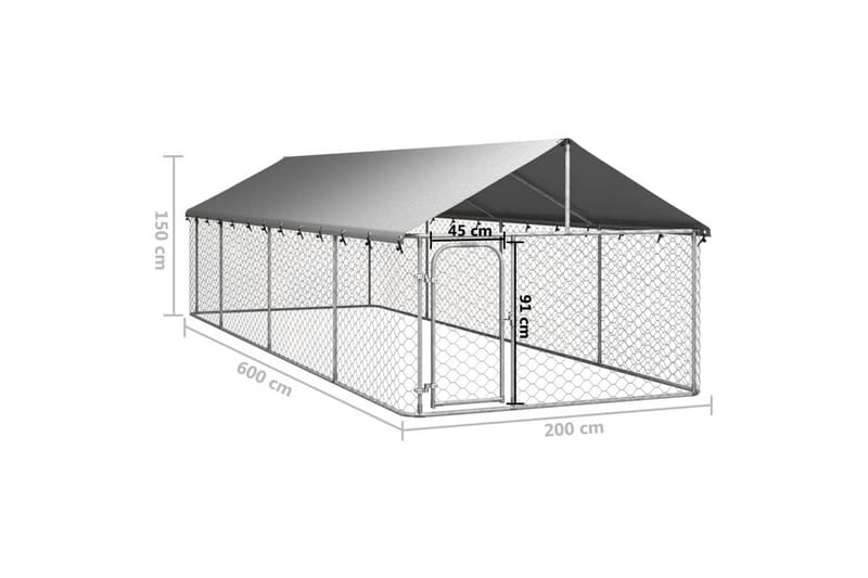 Hundgård med tak för utomhusbruk 600x200x150 cm - Silver - Sport & fritid - För djuren - För hund - Hundmöbler