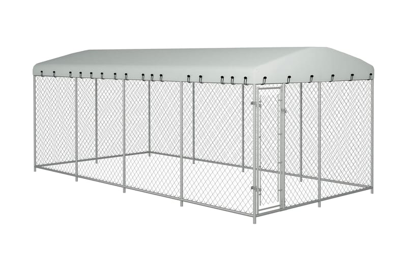 Hundgård med tak för utomhusbruk 8x4x2,3 m - Silver - Hundmöbler - Hundkoja & hundgård