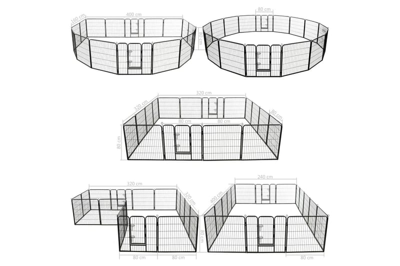 Hundhage 16 paneler stål 80x80 cm svart - Svart - Hundmöbler - Hundkoja & hundgård