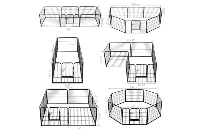 Hundhage 8 paneler stål 60x80 cm svart - Svart - Hundmöbler - Valphage