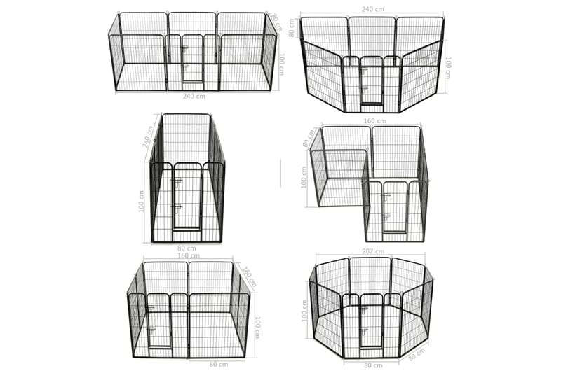 Hundhage 8 paneler stål 80x100 cm svart - Svart - Hundmöbler - Valphage