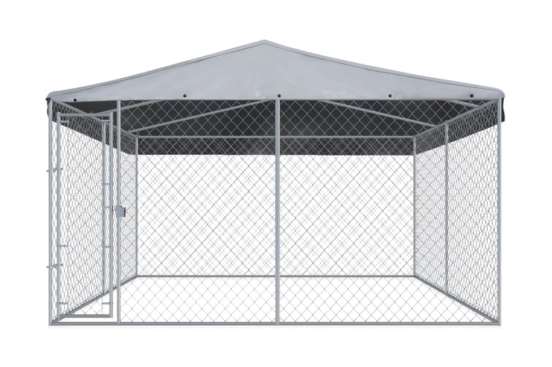 Hundkennel med tak för utomhusbruk 382x382x225 cm - Silver - Sport & fritid - För djuren - För hund - Hundmöbler